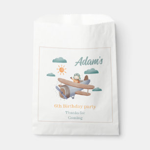 Watercolor blue and Green Airplane Birthday Party  Favour Bag