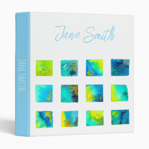 watercolor blue and green squares binder