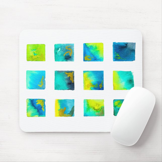 watercolor blue and green squares mouse pad (With Mouse)