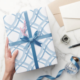 Watercolor Blue and Navy Ribbon Wrapping Paper
