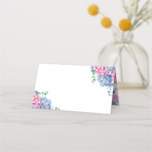 Watercolor Blue and PInk Hydrangea Wedding Place Card