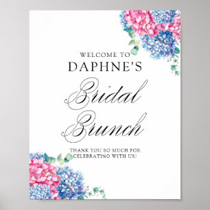 Watercolor Blue and Pink Hydrangeas Bridal Brunch Poster