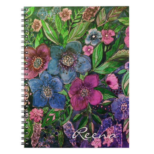 watercolor, blue and purple, anemones watercolor notebook (Front)