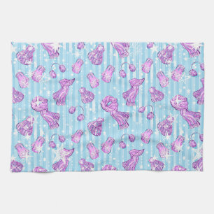 Watercolor Blue and Purple Cute Winter Accessories Kitchen Towel