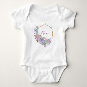 Watercolor Blue And Purple Floral Personalized Baby Bodysuit