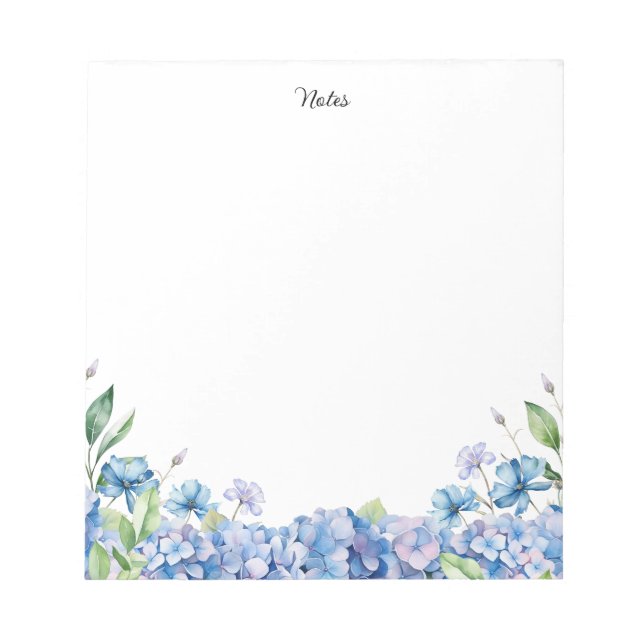Watercolor Blue and Purple Hydrangeas Personalized Notepad (Front)