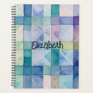 Watercolor Blue and Purple Plaid Planner