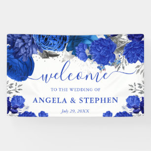 Watercolor Blue and Silver Flowers Wedding Banner