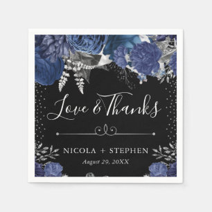 Watercolor Blue and Silver Flowers Wedding Napkin