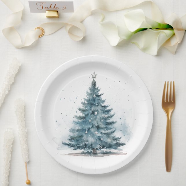 Watercolor Blue and silver Winter Wonderland Paper Plate (Wedding)