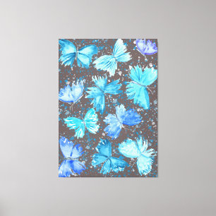 Watercolor Blue and Turquoise Butterflies 1.  Canvas Print