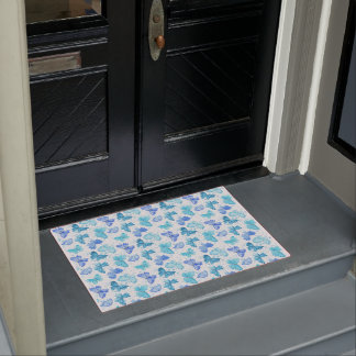Watercolor Blue and Turquoise Butterflies 2. Doormat