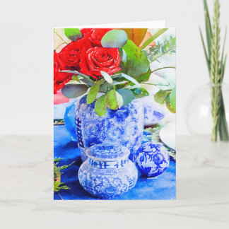 Watercolor Blue and White Chinoiserie Ginger Jar  Card