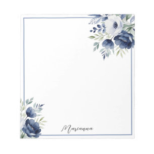Watercolor Blue and White Floral Bouquet  Notepad