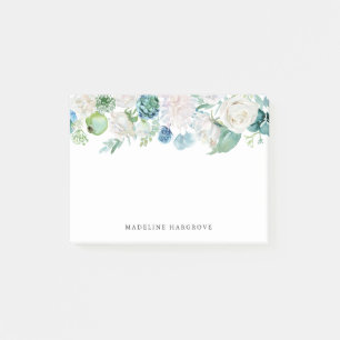 Watercolor Blue and White Floral Personalized Post-it Notes