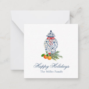 Watercolor Blue and white ginger Jar Christmas Card