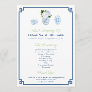 Watercolor Blue And White Ginger Jar Wedding  Program