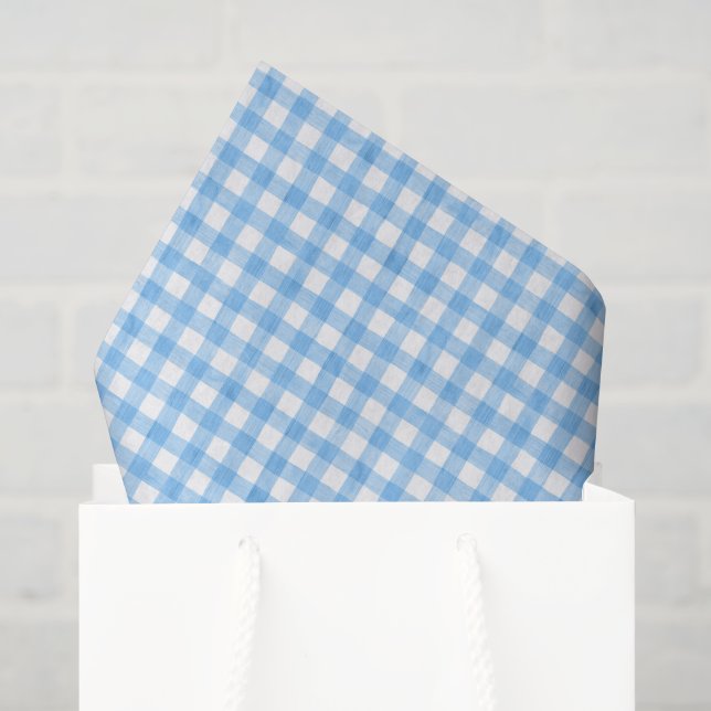 Watercolor Blue and White Gingham Tissue Paper (Gift Bag)