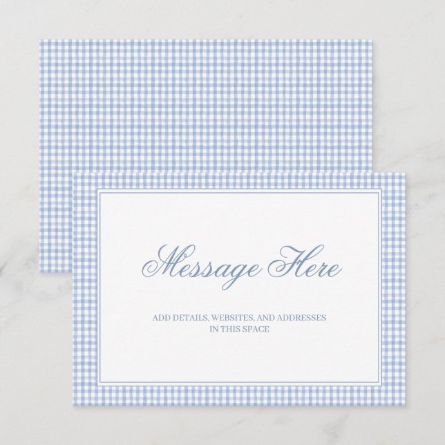 Watercolor Blue and White Gingham Wedding Enclosure Card (Front/Back)