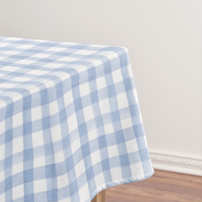 Watercolor Blue and White Gingham Wedding Tablecloth (In Situ)