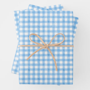 Watercolor Blue and White Gingham Wrapping Paper Sheet
