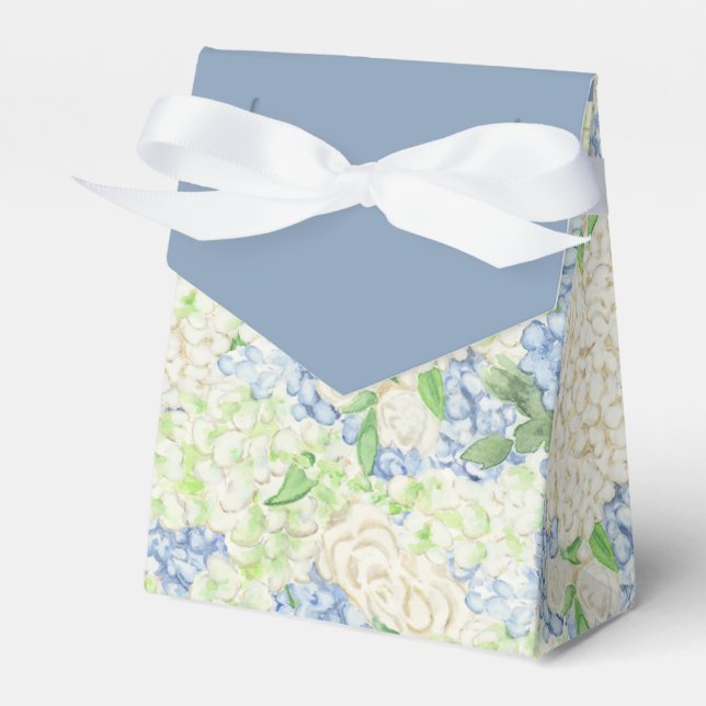 Watercolor Blue and White Hydrangea Crest Favor Box (Front Side)