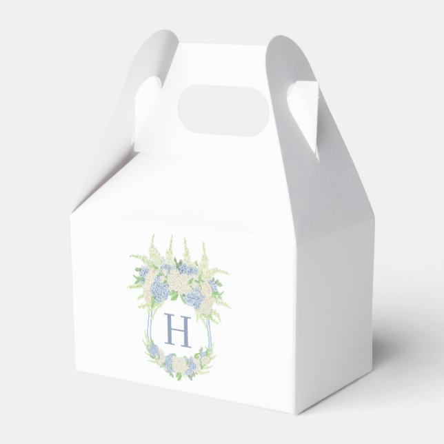 Watercolor Blue and White Hydrangea Crest Favor Box (Back Side)