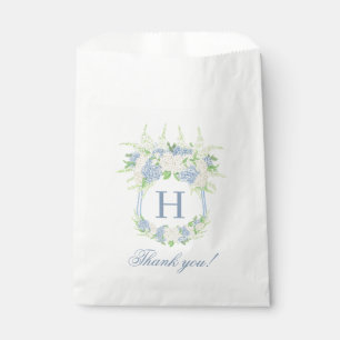 Watercolor Blue and White Hydrangea Crest Favour Bag