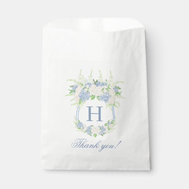 Watercolor Blue and White Hydrangea Crest Favour Bag (Front)