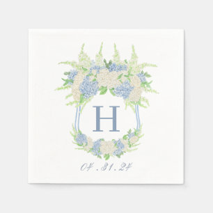 Watercolor Blue and White Hydrangea Crest Napkin
