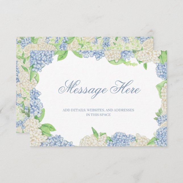 Watercolor Blue and White Hydrangea Crest Wedding Enclosure Card (Front/Back)