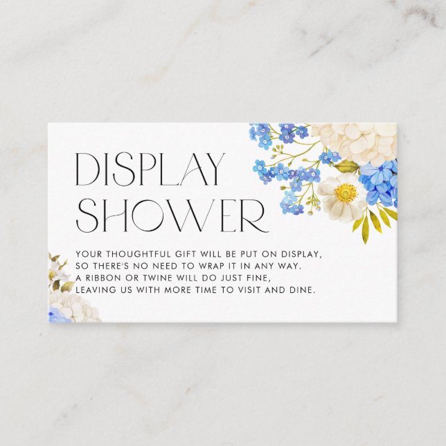 Watercolor Blue and White Hydrangea Display Shower Enclosure Card (Front)