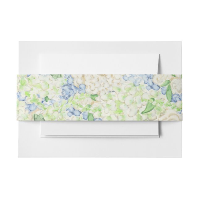 Watercolor Blue and White Hydrangea Invitation Belly Band (Front Example)