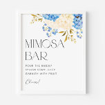 Watercolor Blue and White Hydrangeas Mimosa Bar Poster<br><div class="desc">Pour some bubbly,  splash some juice and garnish with fruit. Add a floral accent to your tablescape with this watercolor mimosa bar sign. It features watercolor floral bouquet of blue and white hydrangeas. This hydrangea mimosa bar sign is perfect for baby showers,  bridal showers and wedding parties.</div>