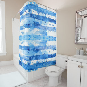 Watercolor Blue and White Striped Beach Decor