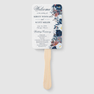 Watercolor Blue and White Winter Flowers Wedding Hand Fan