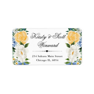 Watercolor Blue and Yellow Flowers address Label