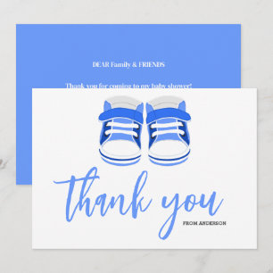 Watercolor Blue Baby Boy Booties Baby Shower Thank You Card