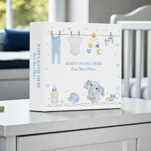 Watercolor Blue Baby Boy Photo Album Binder