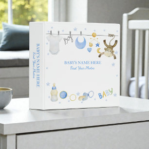 Watercolor Blue Baby Boy Photo Album Binder