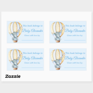 Watercolor Blue Baby Elephant Bookplate Labels