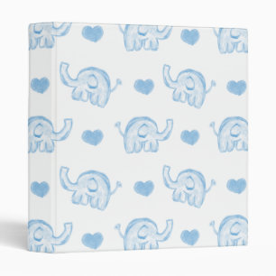 watercolor blue baby elephants and hearts binder