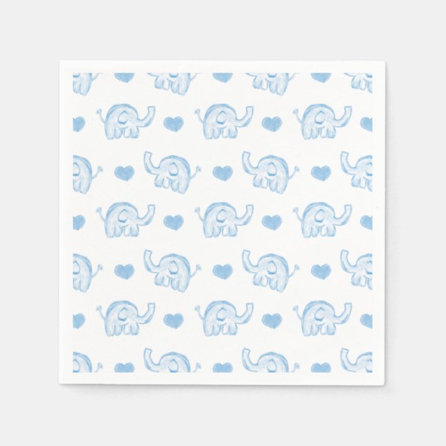 watercolor blue baby elephants and hearts napkin (Front)