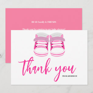 Watercolor Blue Baby Girl Booties Baby Shower Thank You Card