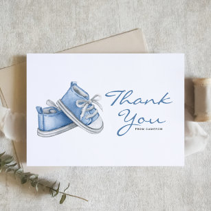 Watercolor Blue Baby Shoes Baby Shower Thank You Card