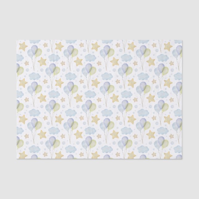 Watercolor Blue Balloons Tissue Paper (Front)