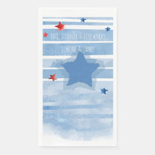 Watercolor Blue Bars with Splash and Stars Napkin