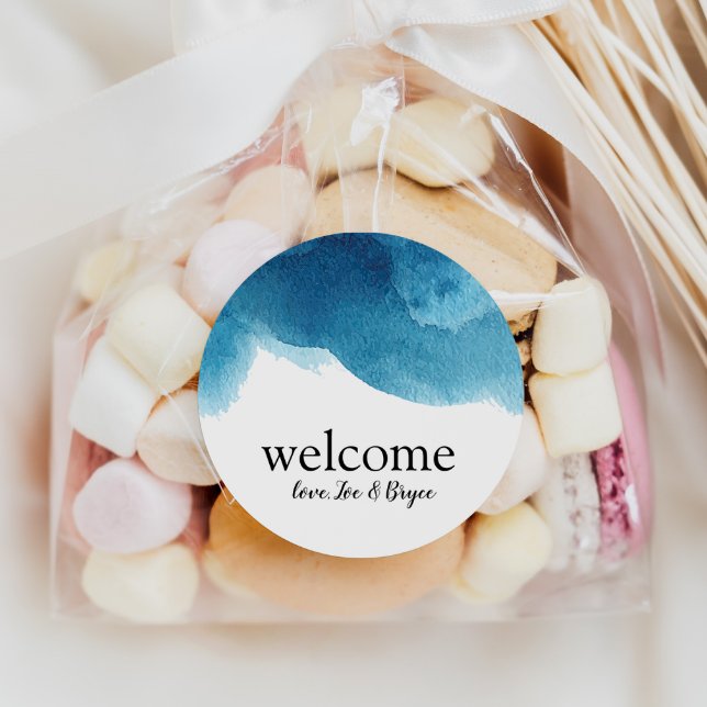 Watercolor Blue Beach Wedding Welcome Bag Sticker (Creator Uploaded)