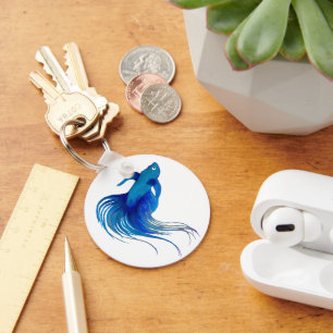 Watercolor Blue Betta Fish Keychain