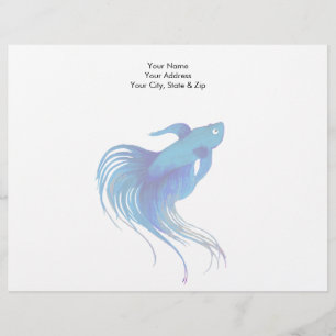 Watercolor Blue Betta Fish Letterhead